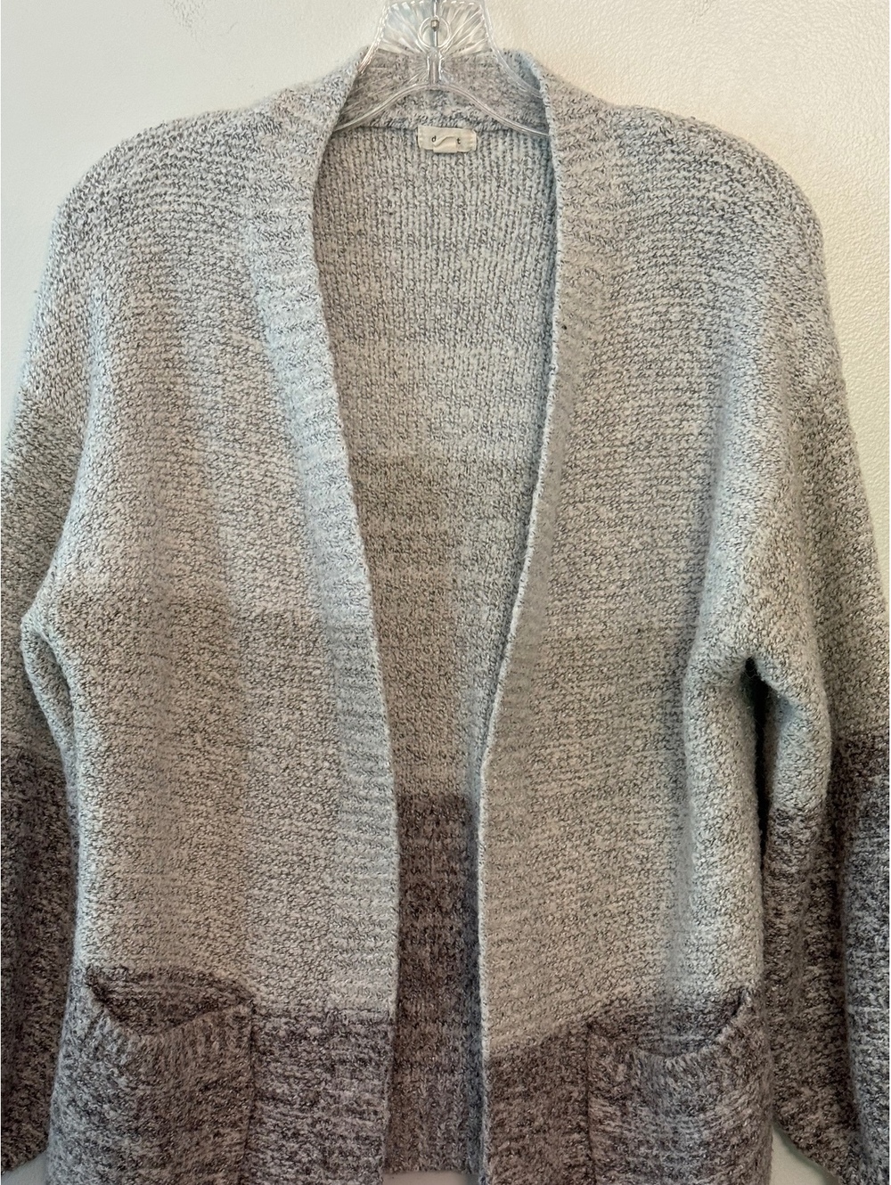 Debut Women's Gray and Brown Colorblock Open Front Cardigan Small